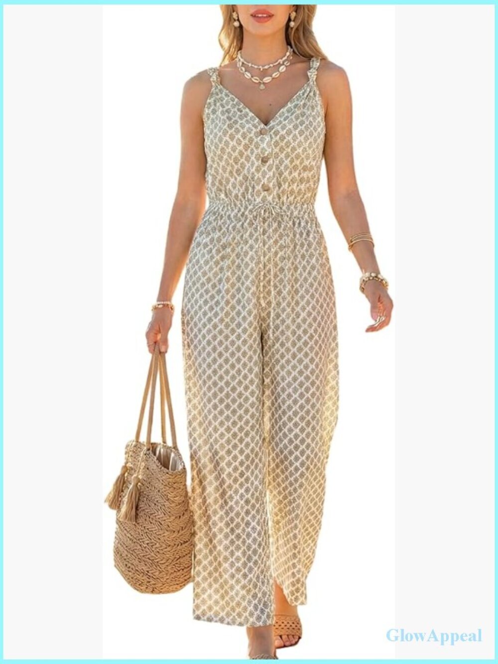 Sleeveless V Neck Wide Leg Maxi Jumpsuit with Pockets